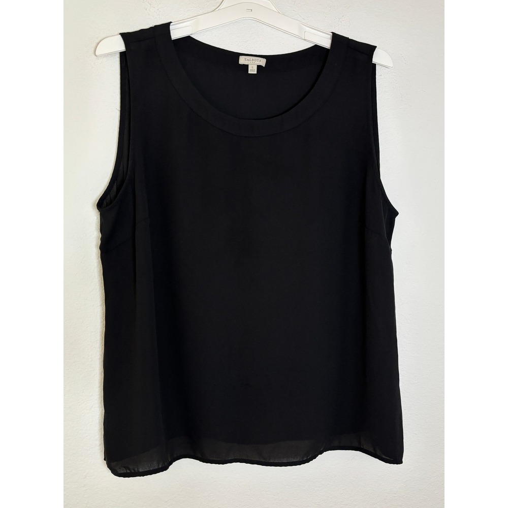 Talbots Womens Large Black Sleeveless Shell Top Round Neck Layering Blouse